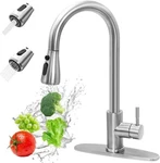 Kitchen Faucet Pull Down Sprayer Swivel Spout 3 Holes Brushed Nickel Mixer Tap. Fixed Price $21.59.