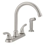Glacier Bay Double Handle Kitchen Faucet With Side Sprayer, Stainless Steel. Fixed Price $110.59.