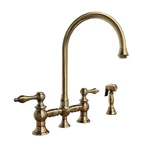 Whitehaus Collection Bridge Faucet With Sprayer In Antique Brass. Fixed Price $625.00.