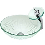 Vigo Vessel Sink, Faucet, Drain Set Clear Tempered Glass Round. Fixed Price $239.96.