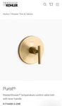 Kohler K-T14488-4-2MB Purist Thermostatic Valve Trim Single Lever Brass New. Fixed Price $400.00.