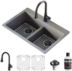Karran Usa QT810KKF340 Quartz 33" Drop Double Basin - Grey / Matte. Fixed Price $749.95.