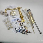 Kingston KS1977AX 8 In. Widespread Bathroom Faucet Brushed Brass, 7.56. Fixed Price $777.00.