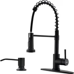 Matte Black Pull Down Kitchen Faucet With Soap Dispenser And High Arc Design. Fixed Price $133.99.